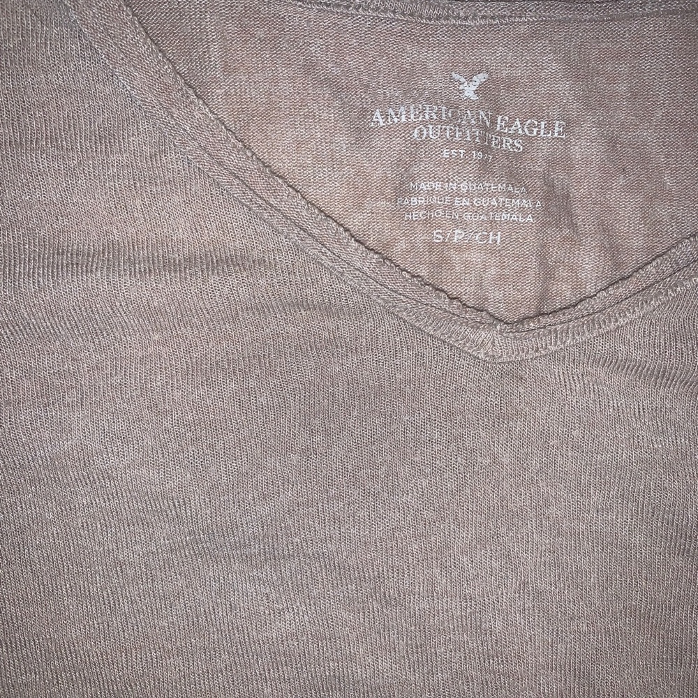 American eagle beige short sleeve v-neck tie top - Picture 2 of 4